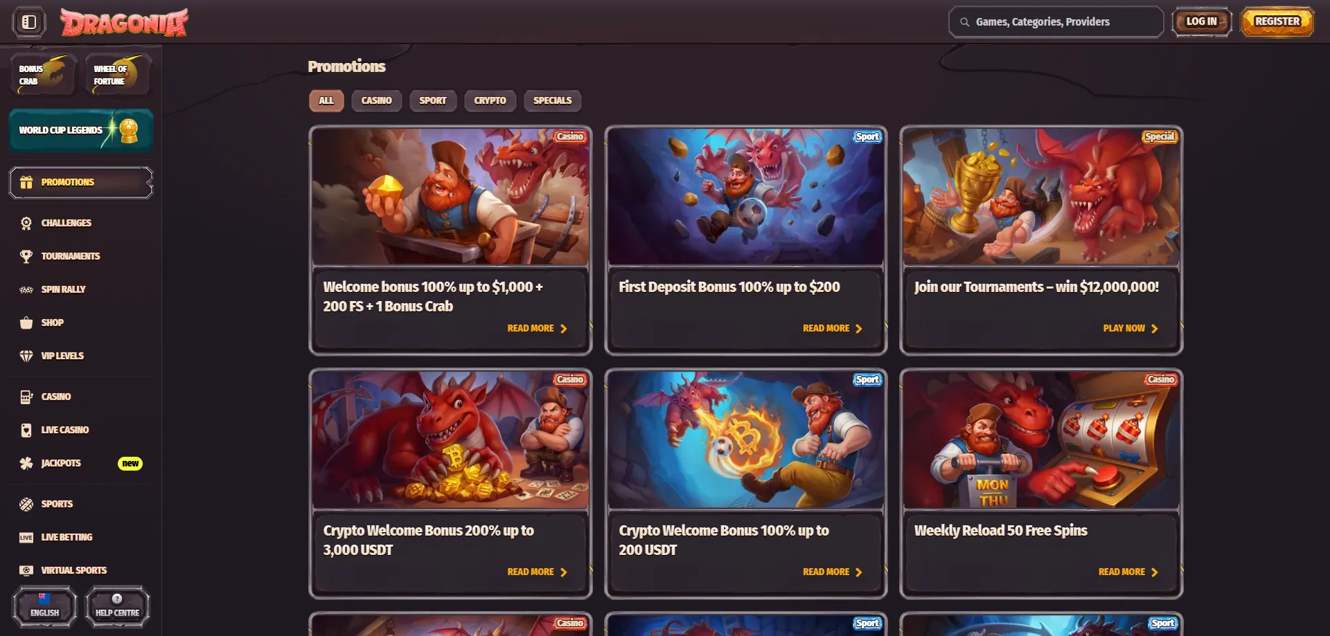 Dragonia Casino welcome bonus 100% up to &euro;500 plus 200 free spins